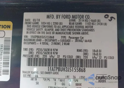 2018 Ford Mustang Ecoboost Premium z USA, uszkodzony, nr VIN 1FATP8UH3J5155868